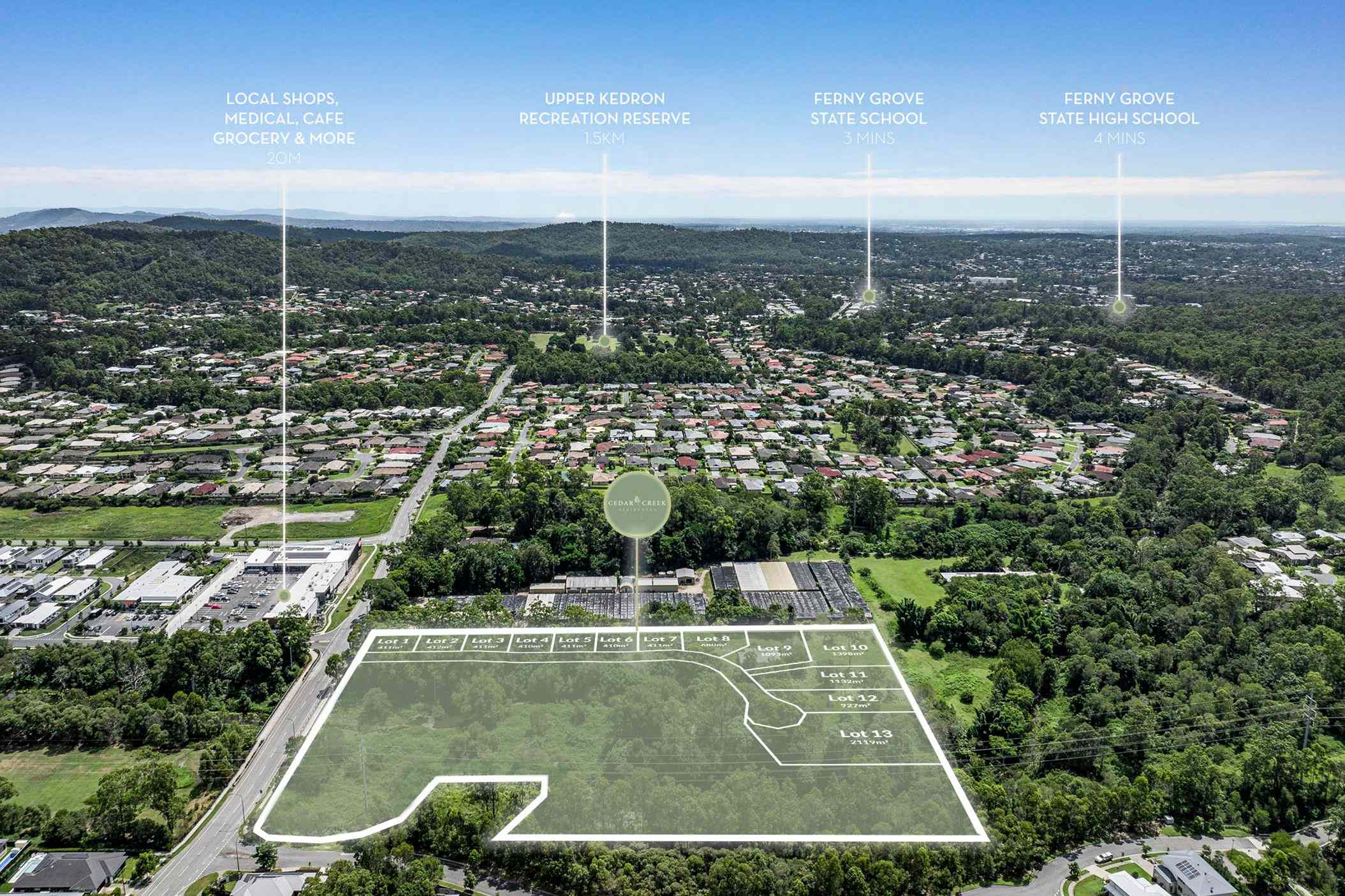 Prop-GPT: Land: QLD Upper Kedron, QLD 4055 Cedar Creek Residences - Where Serenity Meets Lifestyle - 6 Lots Remaining