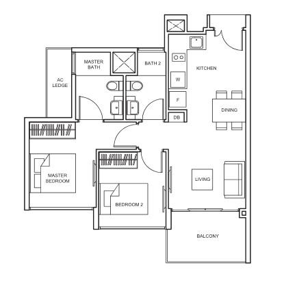 Condominium for Sale, The Glades Condominium For Sale, $1,200,000, 2 Bed 2 Bath 667 sqft $1,799.00 psf, SGD 1,200,000 | 99-year Leasehold