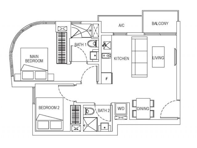 Apartment for Sale, Neem Tree Apartment For Sale, $1,250,000, 2 Bed 2 Bath 624 sqft $2,003.00 psf, SGD 1,250,000 | Freehold