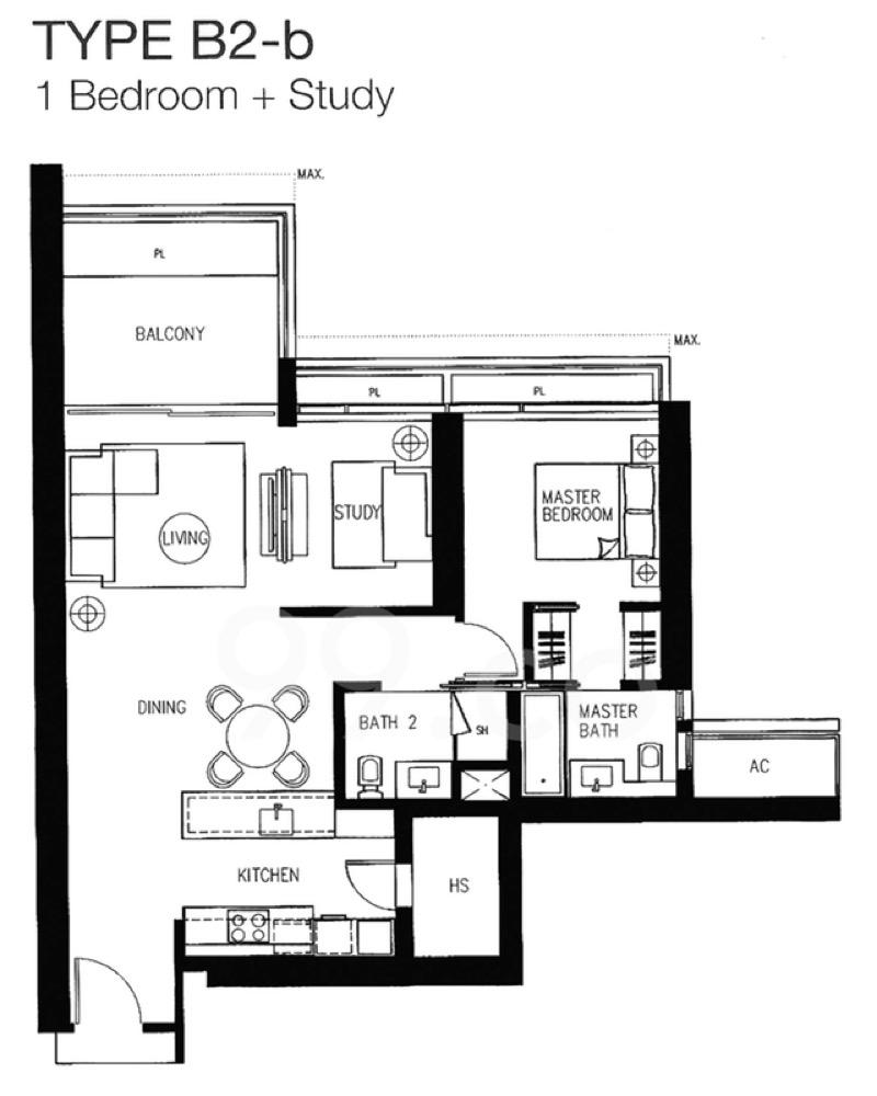 Condominium for Sale, Concourse Skyline Condominium For Sale, $2,300,000, 2 Bed 2 Bath 1,163 sqft $1,978.00 psf, SGD 2,300,000