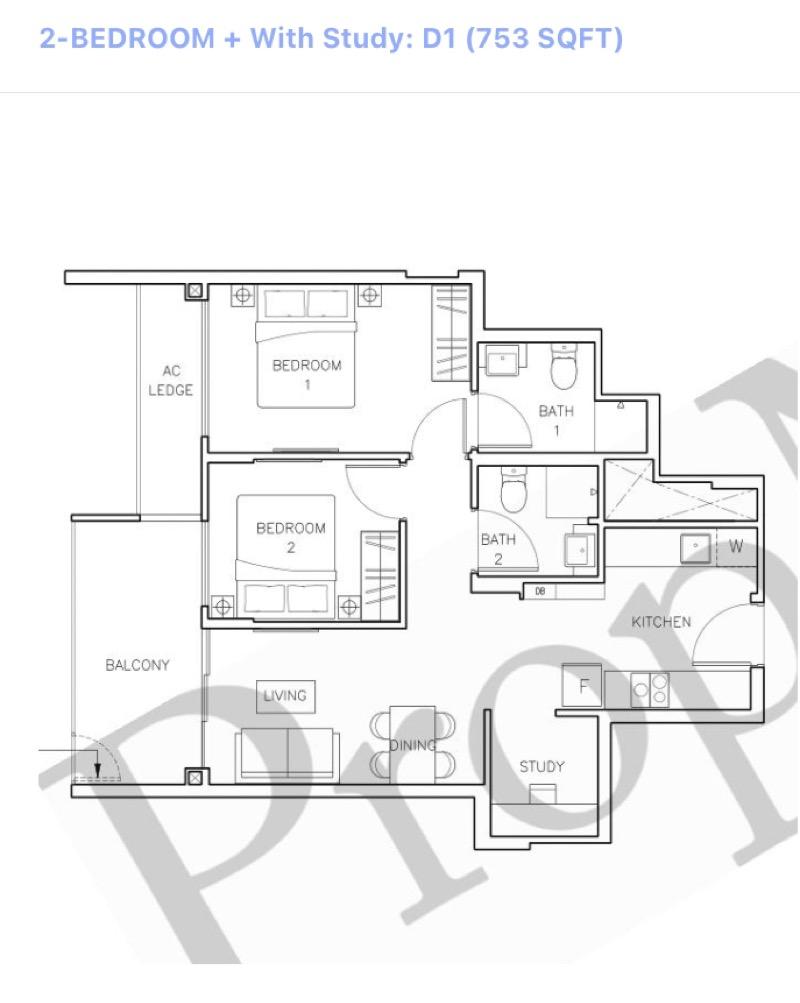 Apartment for Sale, Rezi 24 Apartment For Sale, $1,350,000, 2 Bed 2 Bath 753 sqft $1,793.00 psf, SGD 1,350,000 | Freehold