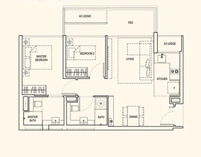 Condominium for Sale, Kandis Residence Condominium For Sale, $1,050,000, 2 Bed 2 Bath 764 sqft $1,374.00 psf, SGD 1,050,000 | 99-year Leasehold