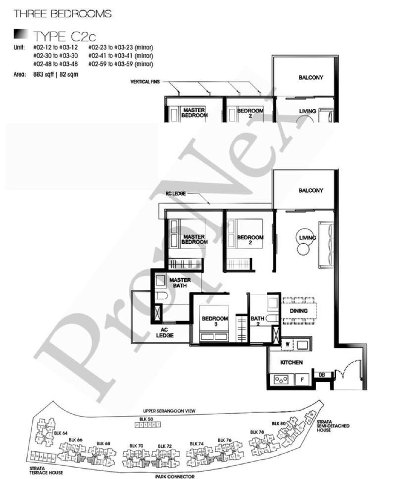 Condominium for Sale, Kingsford Waterbay Condominium For Sale, $1,400,000, 3 Bed 2 Bath 883 sqft $1,586.00 psf, SGD 1,400,000 | 99-year Leasehold