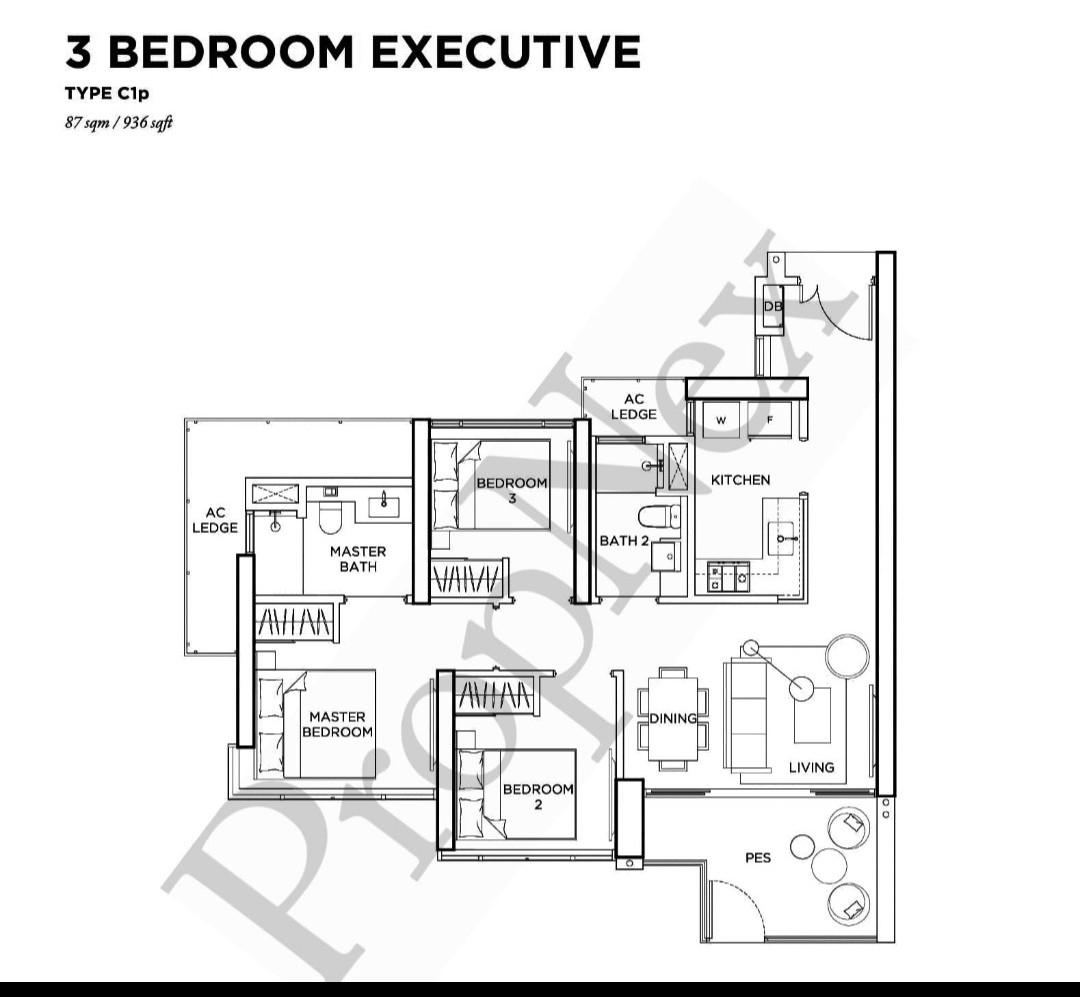 Condominium for Sale, Gem Residences Condominium For Sale, $1,800,888, 3 Bed 2 Bath 936 sqft $1,924.00 psf, SGD 1,800,888 | 99-year Leasehold