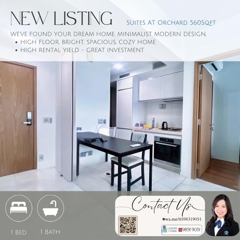 Condominium for Sale, Suites at Orchard Condominium For Sale, $1,349,999, 1 Bed 1 Bath 560 sqft $2,411.00 psf, SGD 1,349,999 | 99-year Leasehold