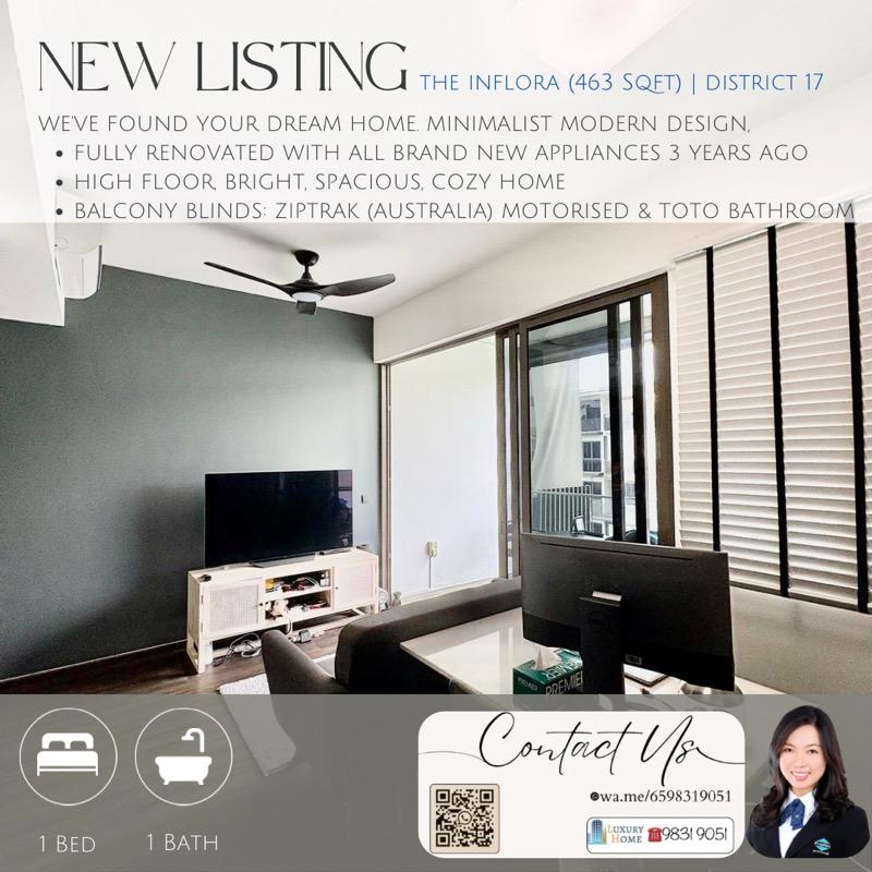 Condominium for Sale, The Inflora Condominium For Sale, $710,000, 1 Bed 1 Bath 463 sqft $1,533.00 psf, SGD 710,000 | 99-year Leasehold