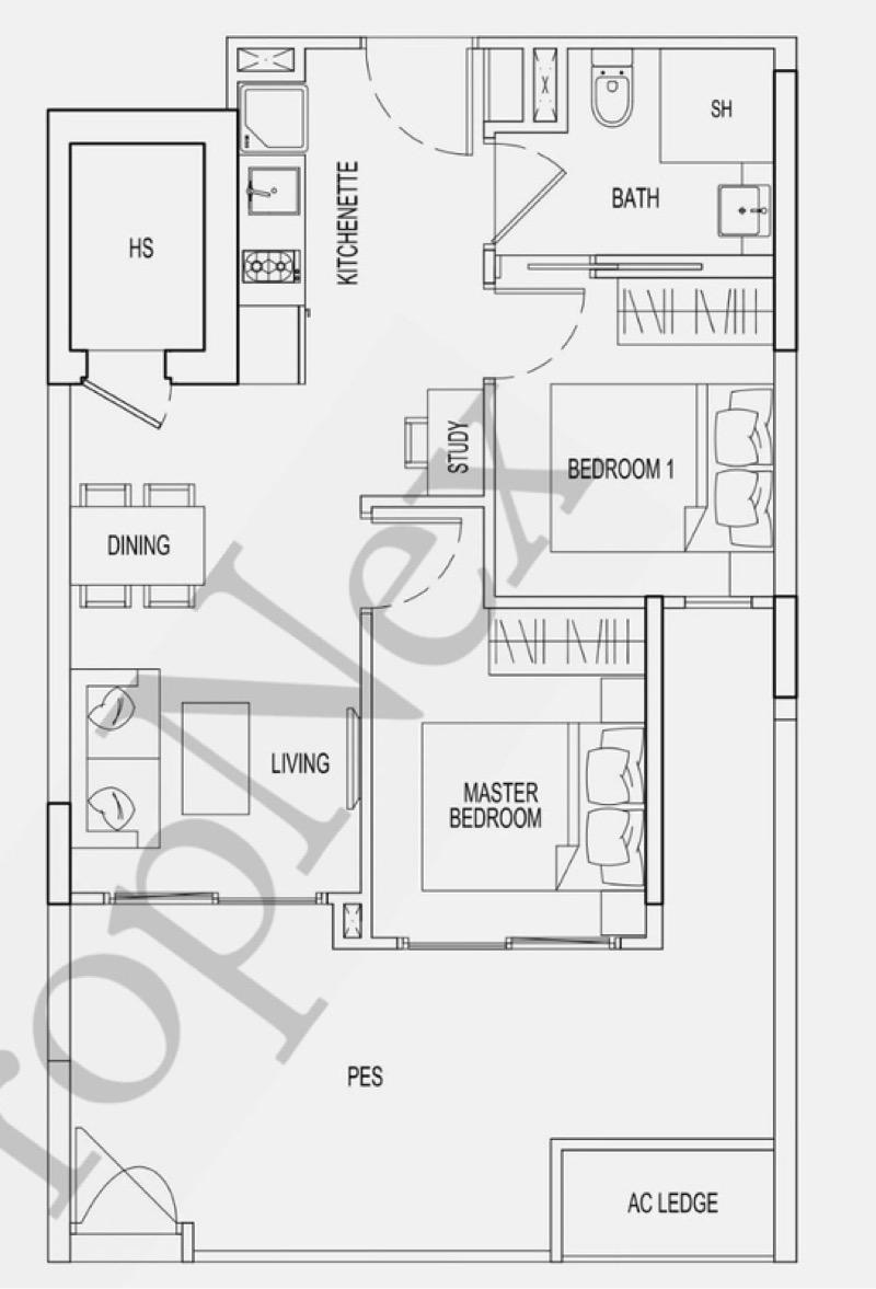 Condominium for Sale, Parc Rosewood Condominium For Sale, $880,000, 2 Bed 1 Bath 743 sqft $1,184.00 psf, SGD 880,000 | 99-year Leasehold