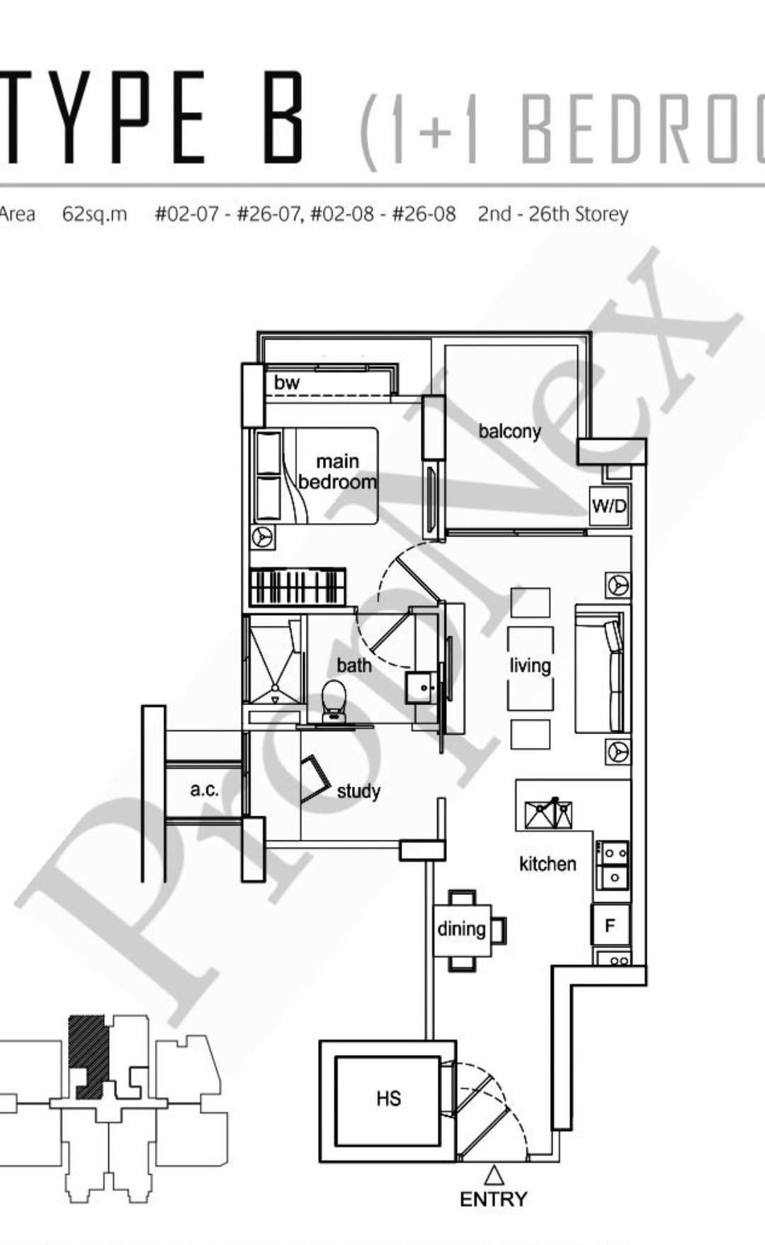 Condominium for Sale, Beacon Heights Condominium For Sale, $968,000, 2 Bed 1 Bath 667 sqft $1,451.00 psf, SGD 968,000 | 999-year Leasehold