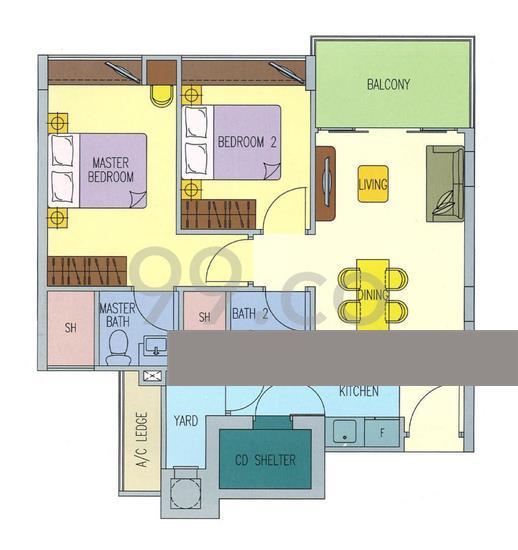 Apartment for Sale, Palm Oasis Apartment For Sale, $1,400,000, 2 Bed 2 Bath 1,173 sqft $1,194.00 psf, SGD 1,400,000