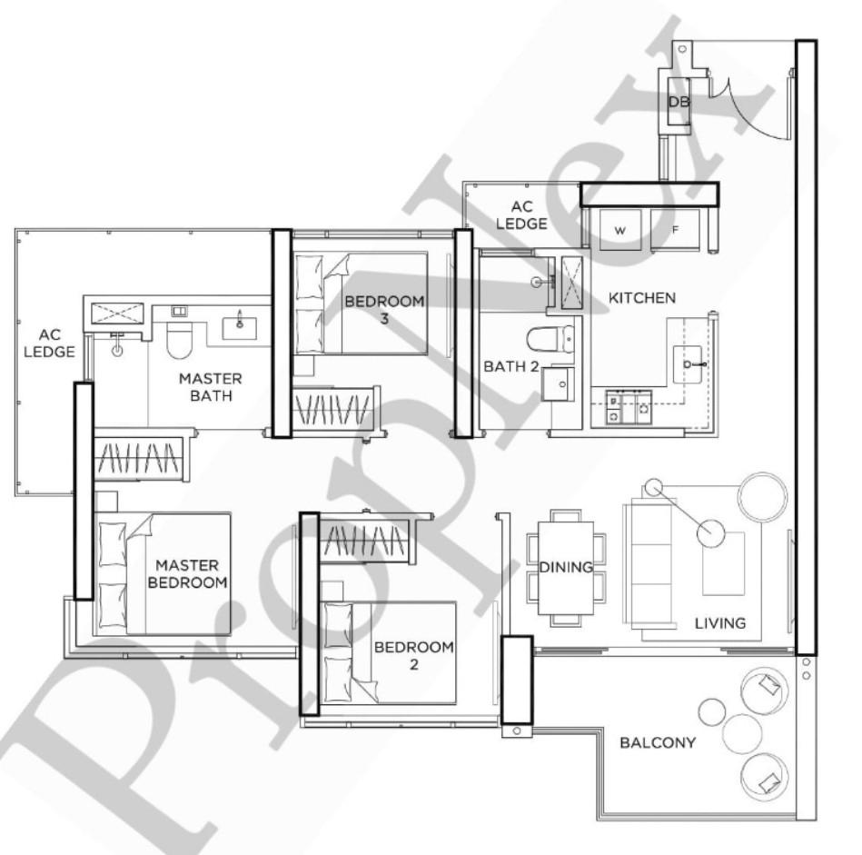 Condominium for Sale, Gem Residences Condominium For Sale, $2,200,000, 3 Bed 2 Bath 936 sqft $2,350.00 psf, SGD 2,200,000 | 99-year Leasehold
