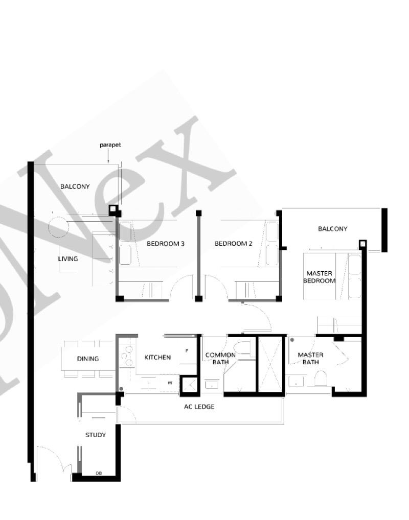 Condominium for Sale, The Wisteria Condominium For Sale, $1,280,000, 3 Bed 2 Bath 969 sqft $1,321.00 psf, SGD 1,280,000 | 99-year Leasehold