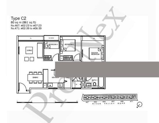 Condominium for Sale, RV Residences Condominium For Sale, $2,120,000, 3 Bed 2 Bath 861 sqft $2,462.00 psf, SGD 2,120,000 | 999-year Leasehold