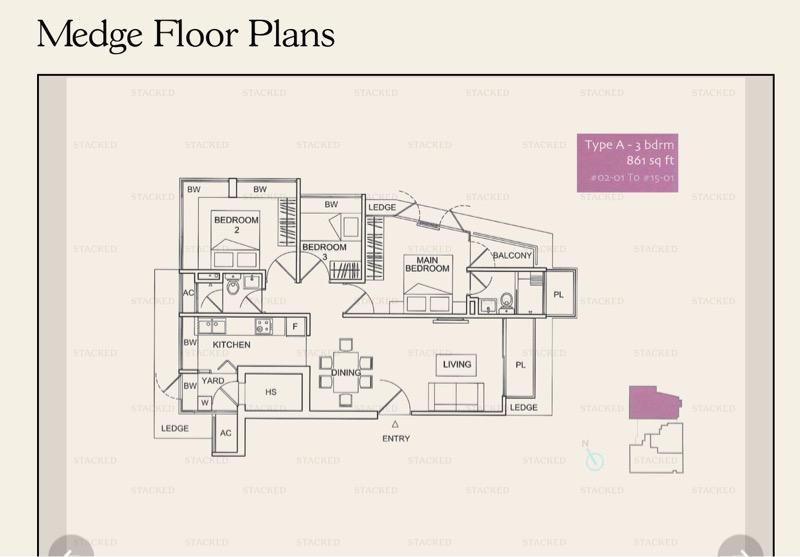 The Medge Apartment For Sale, $1,580,000, 3 Bed 2 Bath 861 sqft $1,835.00 psf
