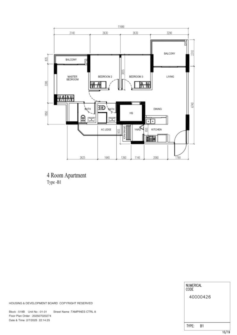 HDB Apartment for Sale, 519B Tampines Central 8 HDB Apartment For Sale, $820,000, 3 Bed 2 Bath 904 sqft $907.00 psf, SGD 820,000 | 99-year Leasehold