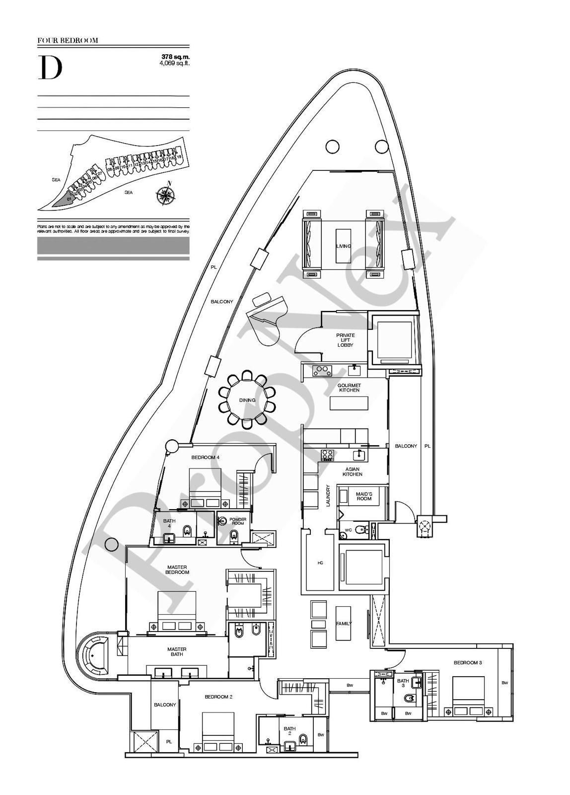 Apartment for Sale, Seascape @ Sentosa Cove Apartment For Sale, $10,200,000, 4 Bed 6 Bath 4,069 sqft $2,507.00 psf, SGD 10,200,000 | 99-year Leasehold