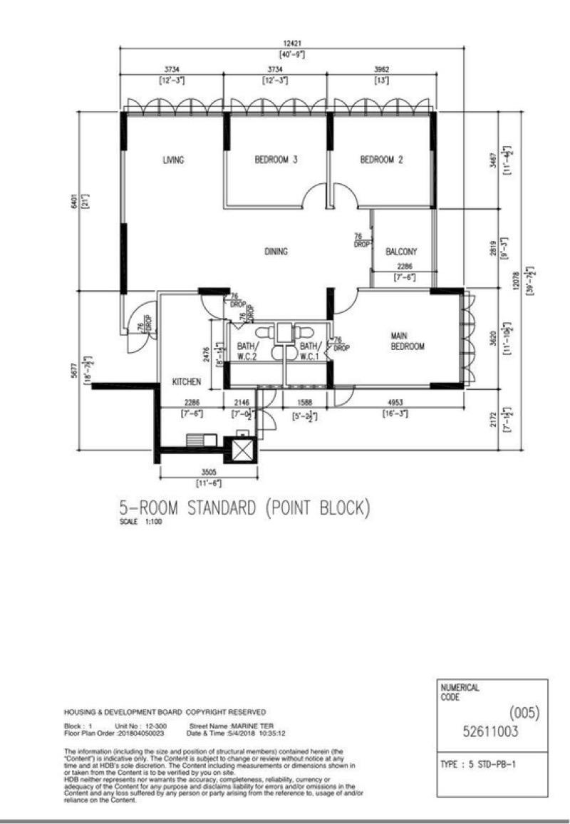HDB Apartment for Sale, 1 Marine Terrace HDB Apartment For Sale, $1,120,000, 3 Bed 2 Bath 1,313 sqft $853.00 psf, SGD 1,120,000 | 99-year Leasehold