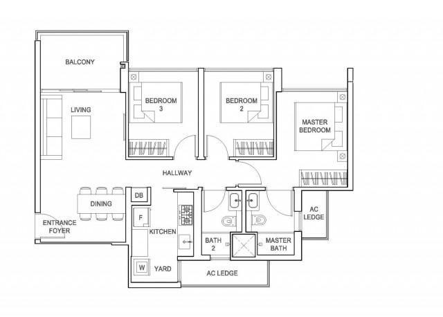 Rivercove Residences EC Condominium For Sale, $1,480,000, 3 Bed 2 Bath 904 sqft $1,637.00 psf