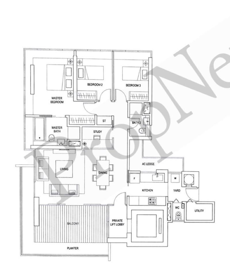 Condominium for Sale, Skyline Residences Condominium For Sale, $2,999,999, 3 Bed 3 Bath 1,475 sqft $2,034.00 psf, SGD 2,999,999