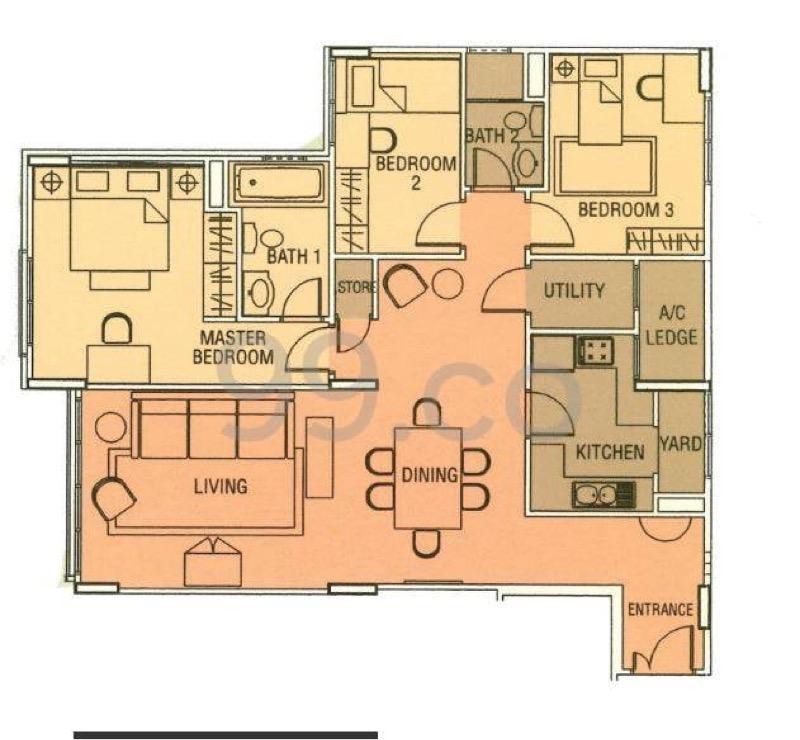 Simei Green Condominium Condominium For Sale, $1,320,000, 3 Bed 2 Bath 1,195 sqft $1,105.00 psf