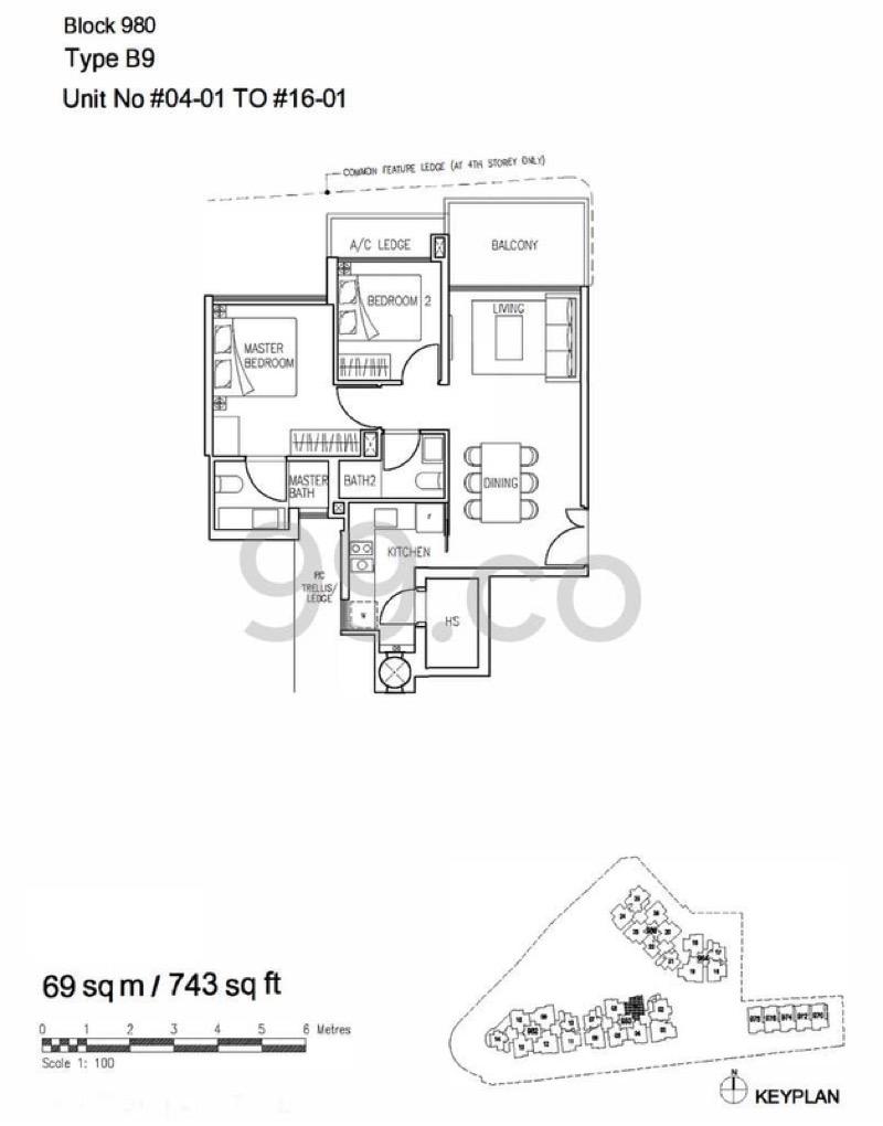 Stars of Kovan Condominium For Sale, $1,450,000, 2 Bed 2 Bath 743 sqft $1,952.00 psf