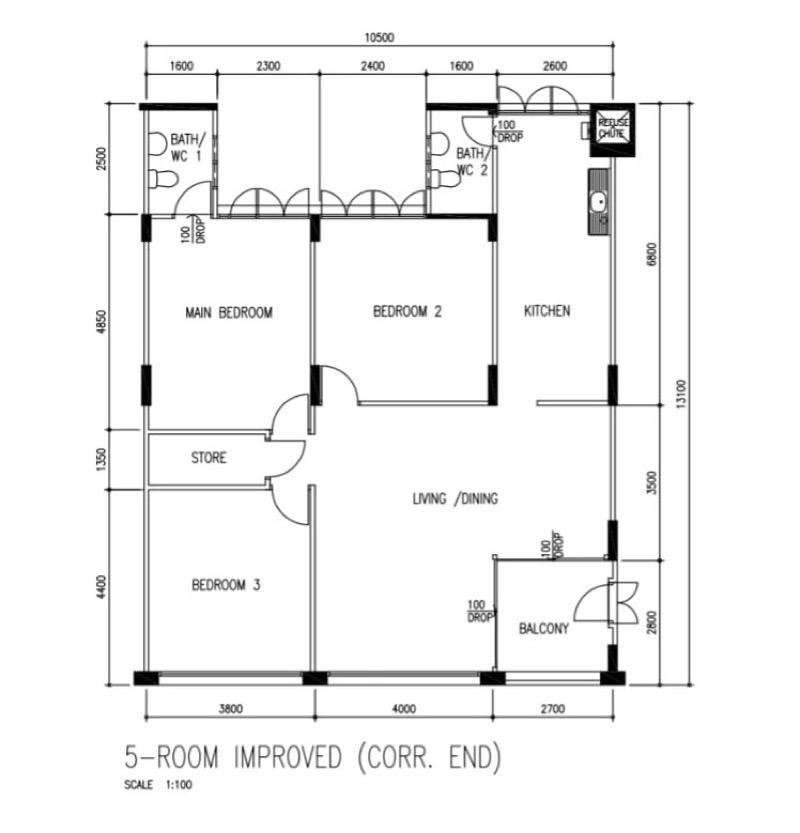 154 Simei Street 1 HDB Apartment For Sale, $799,000, 3 Bed 2 Bath 1,313 sqft $609.00 psf
