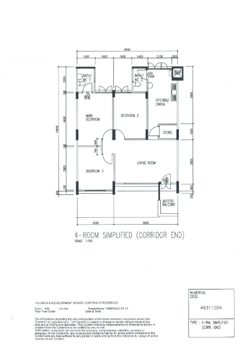 406 Tampines Street 41 HDB Apartment For Sale, $630,000, 3 Bed 2 Bath 957 sqft $658.00 psf