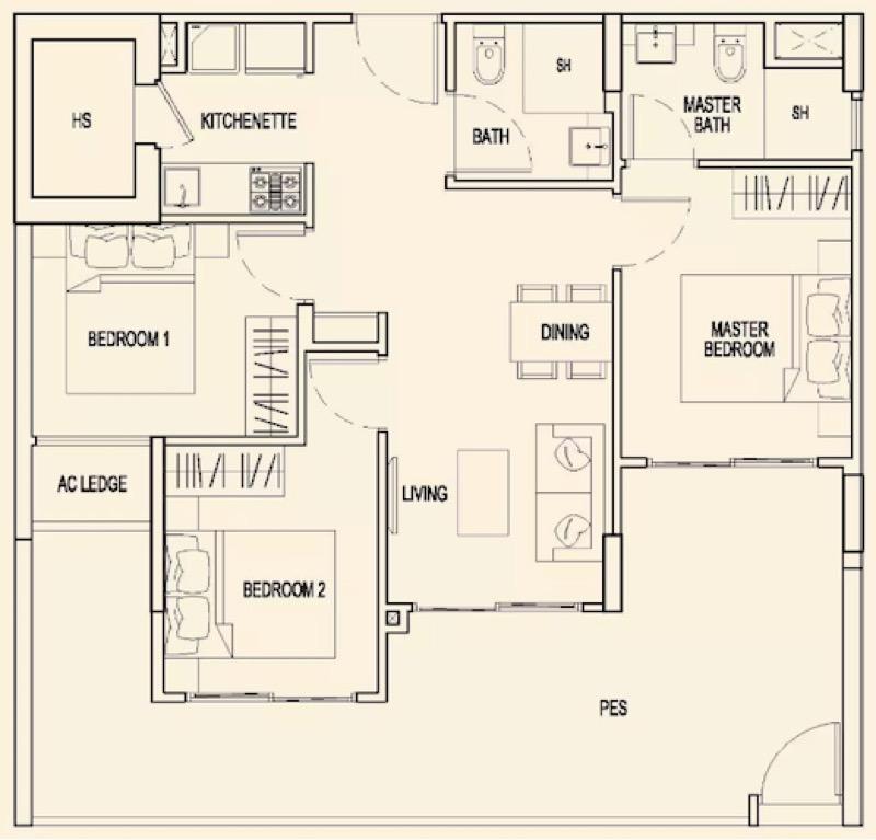 Parc Rosewood Condominium For Sale, $1,125,000, 3 Bed 2 Bath 969 sqft $1,161.00 psf