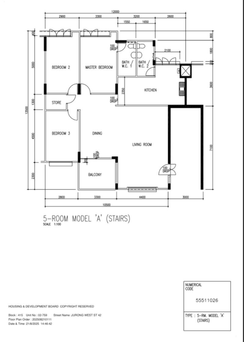 415 Jurong West Street 42 HDB Apartment For Sale, $630,000, 3 Bed 2 Bath 1,431 sqft $440.00 psf