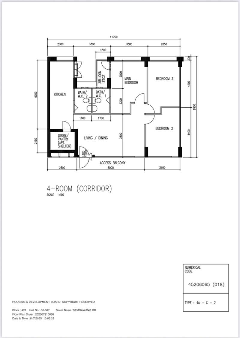 478 Sembawang Drive HDB Apartment For Sale, $540,000, 3 Bed 2 Bath 968 sqft $558.00 psf