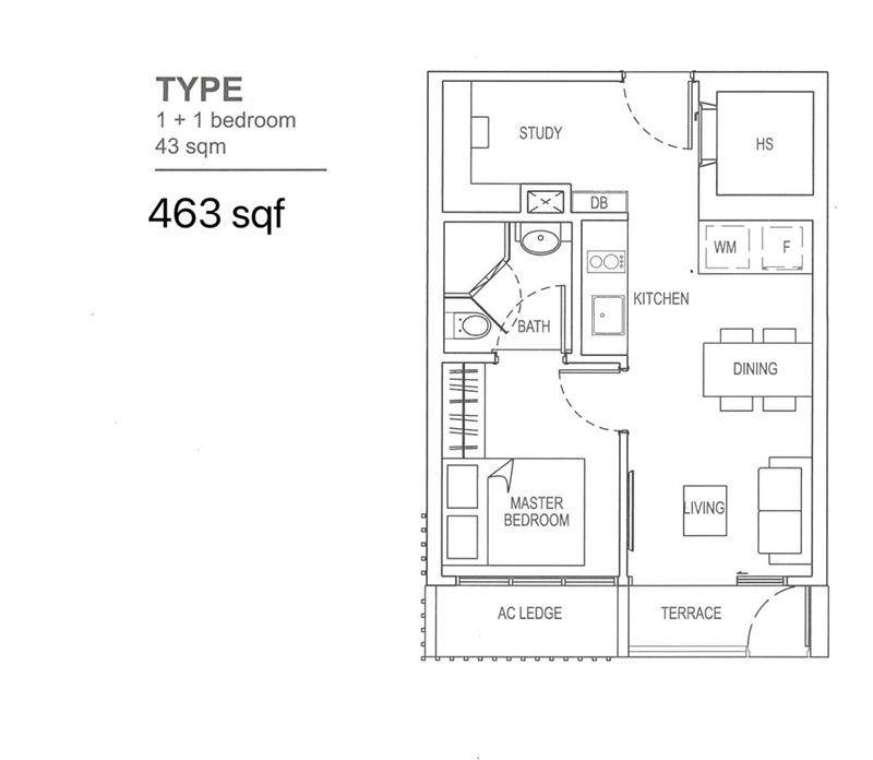 The Rise @ Oxley - Residences Apartment For Sale, $1,260,000, 1 Bed 1 Bath 463 sqft $2,721.00 psf