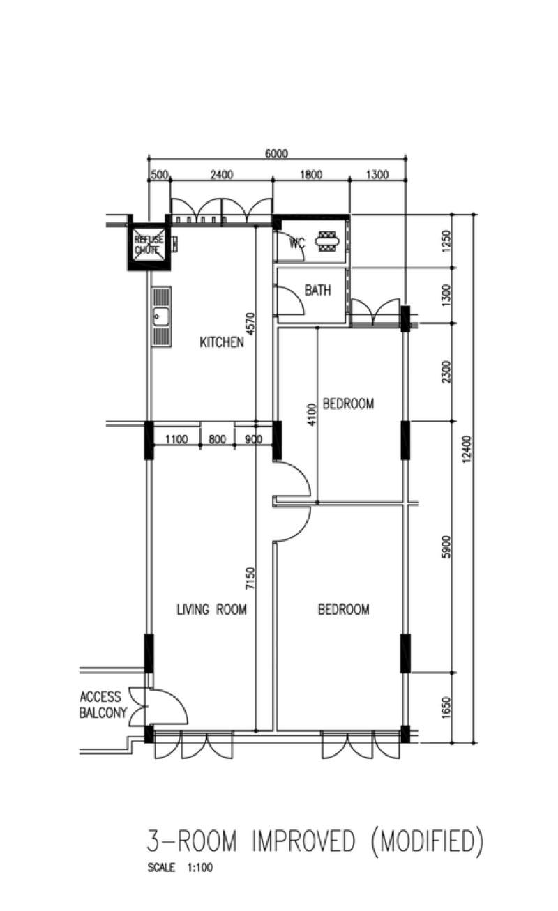 57 New Upper Changi Road HDB Apartment For Sale, $480,000, 2 Bed 1 Bath 731 sqft $657.00 psf