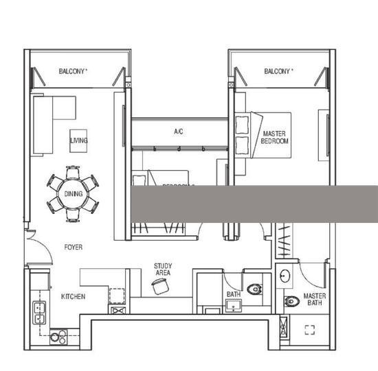 Kallang Riverside Condominium For Sale, $2,347,999, 2 Bed 2 Bath 1,033 sqft $2,273.00 psf