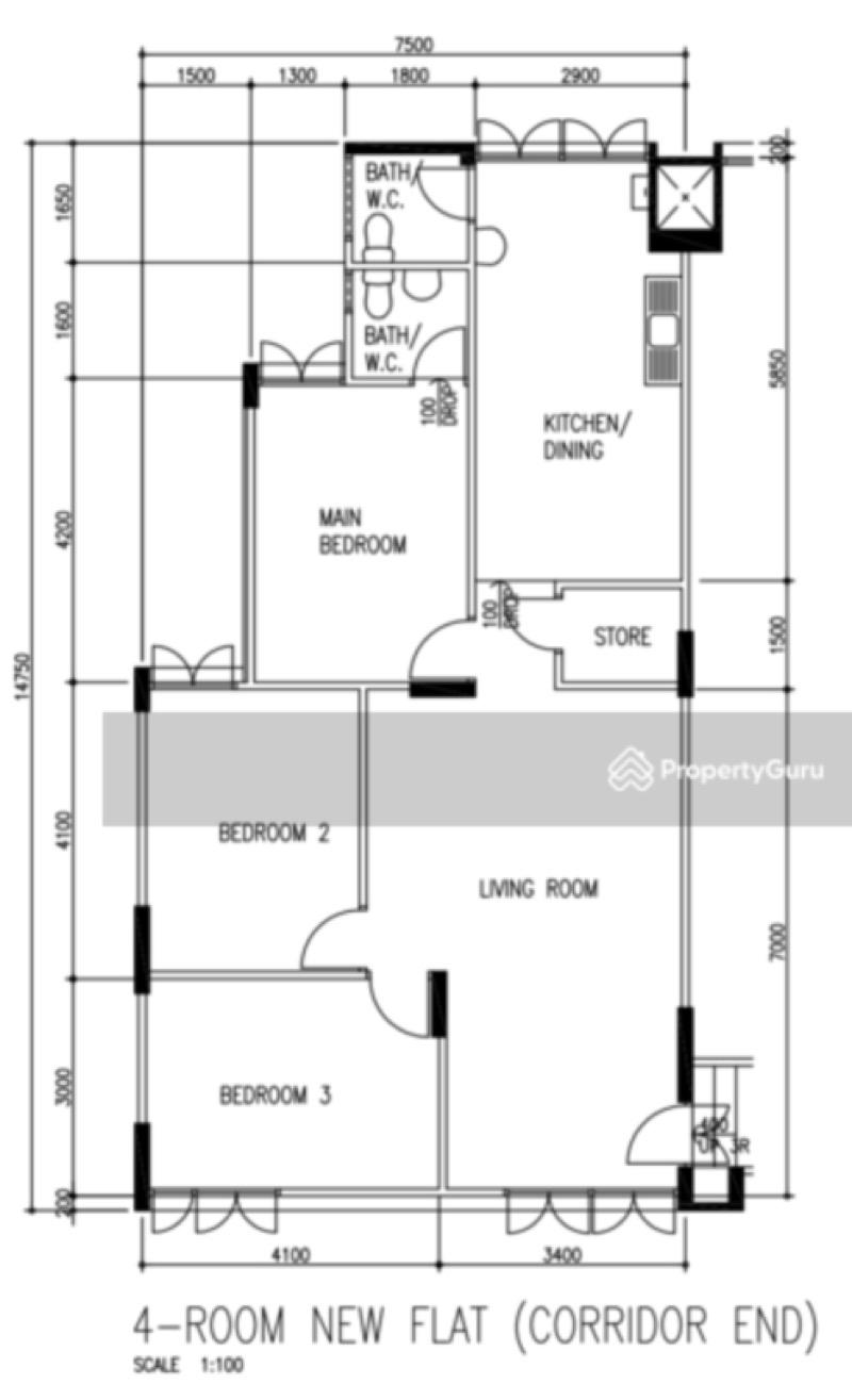 215 Serangoon Avenue 4 HDB Apartment For Sale, $599,999, 3 Bed 2 Bath 96 sqft $6,250.00 psf