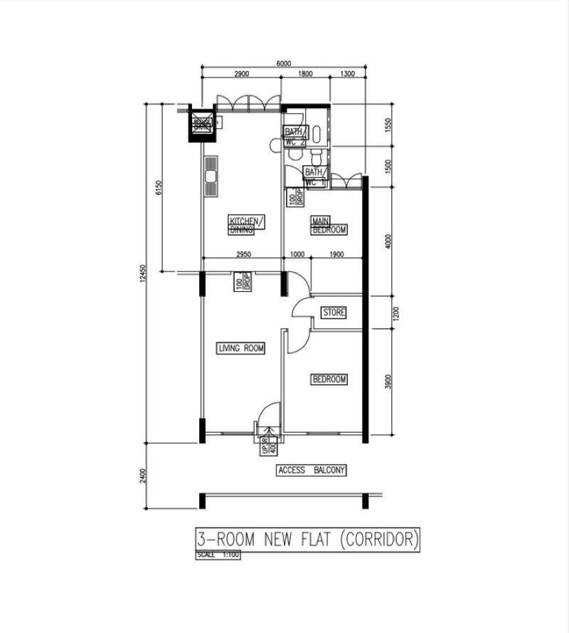 545 Bedok North Street 3 HDB Apartment For Sale, $440,000, 2 Bed 2 Bath 731 sqft $602.00 psf