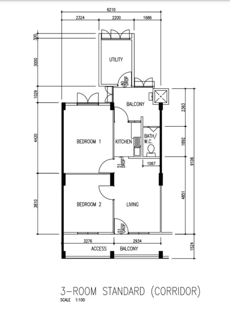 30 Jalan Klinik HDB Apartment For Sale, $458,000, 2 Bed 1 Bath 721 sqft $635.00 psf