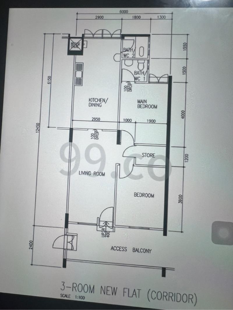124 Serangoon North Ave 1 HDB Apartment For Sale, $560,000, 2 Bed 2 Bath 64 sqft $8,750.00 psf