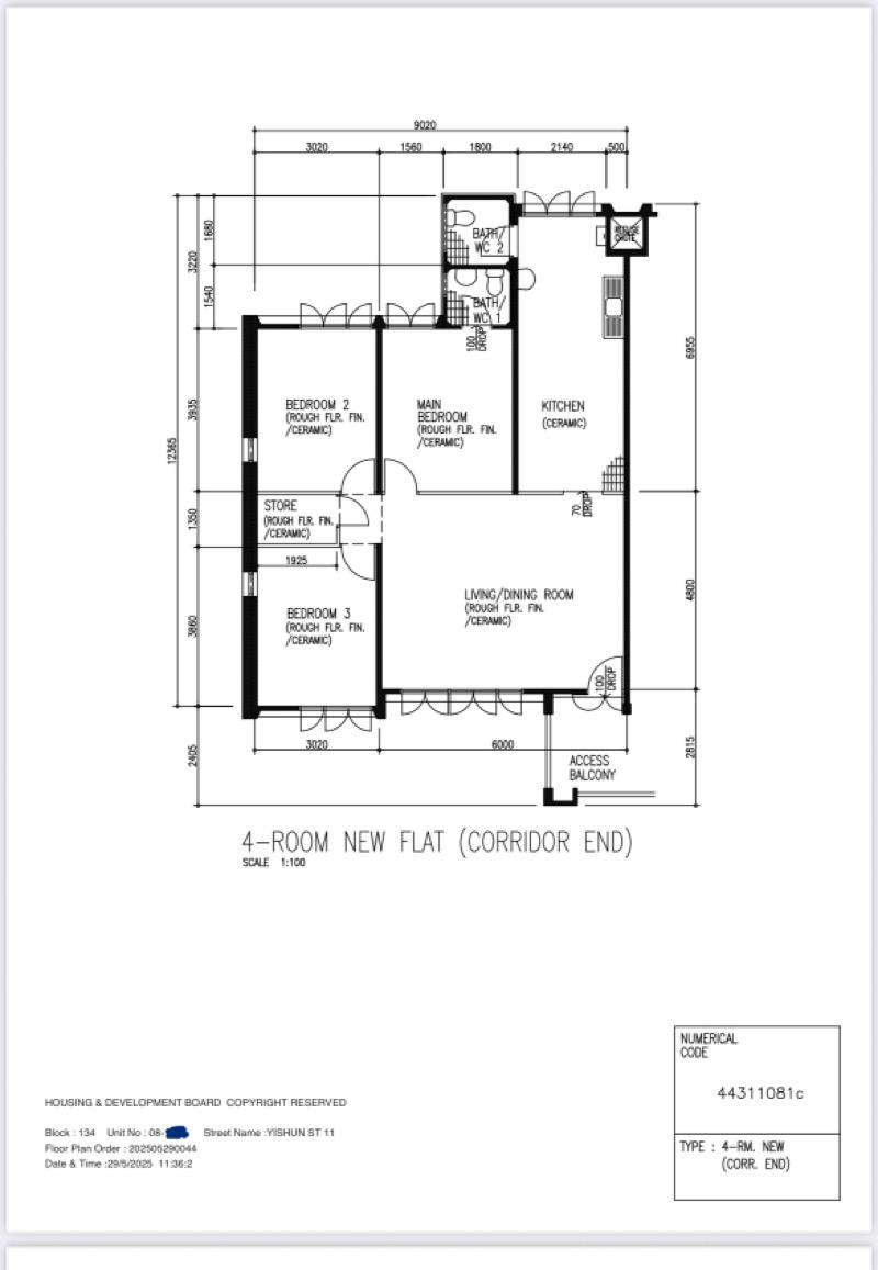 134 Yishun Street 11 HDB Apartment For Sale, $521,000, 3 Bed 2 Bath 1,054 sqft $494.00 psf