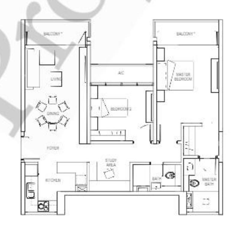 Kallang Riverside Condominium For Sale, $2,499,888, 3 Bed 2 Bath 1,033 sqft $2,420.00 psf