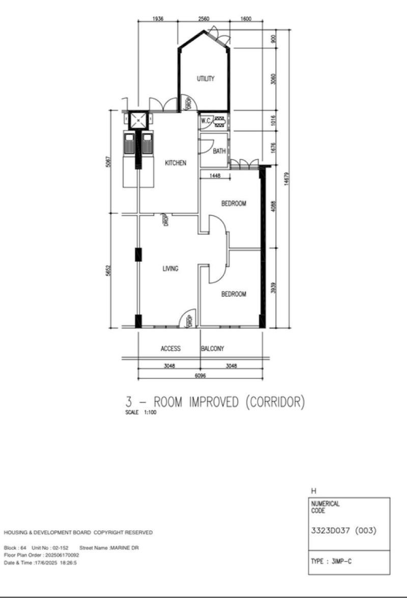 64 Marine Drive HDB Apartment For Sale, $480,000, 2 Bed 1 Bath 731 sqft $657.00 psf