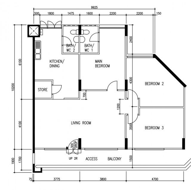 306 Yishun Central HDB Apartment For Sale, $550,000, 3 Bed 2 Bath 1,163 sqft $473.00 psf