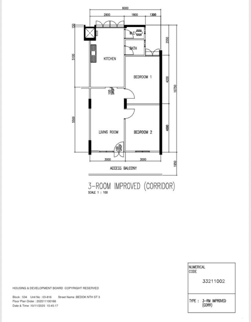 534 Bedok North Street 3 HDB Apartment For Sale, $415,000, 2 Bed 2 Bath 645 sqft $643.00 psf