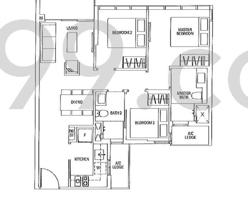 Sims Urban Oasis Condominium For Rent, $5,200, 3 Bed 2 Bath 818 sqft $6.36 psf