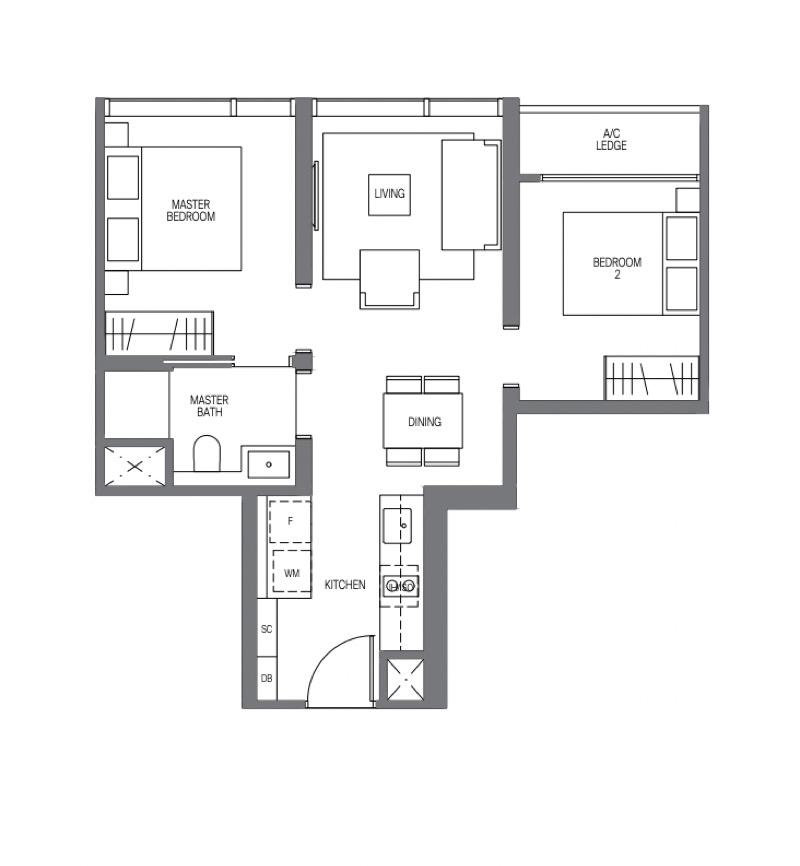 Condominium for Rent, Midtown Modern Condominium For Rent, $5,300, 2 Bed 1 Bath 592 sqft $8.95 psf, SGD 5,300 | 99-year Leasehold