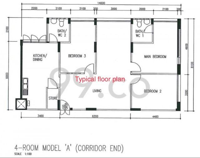 161 Woodlands Street 13 HDB Apartment Room Rental, $1,000, 1 Bed 1,109 sqft $0.90 psf