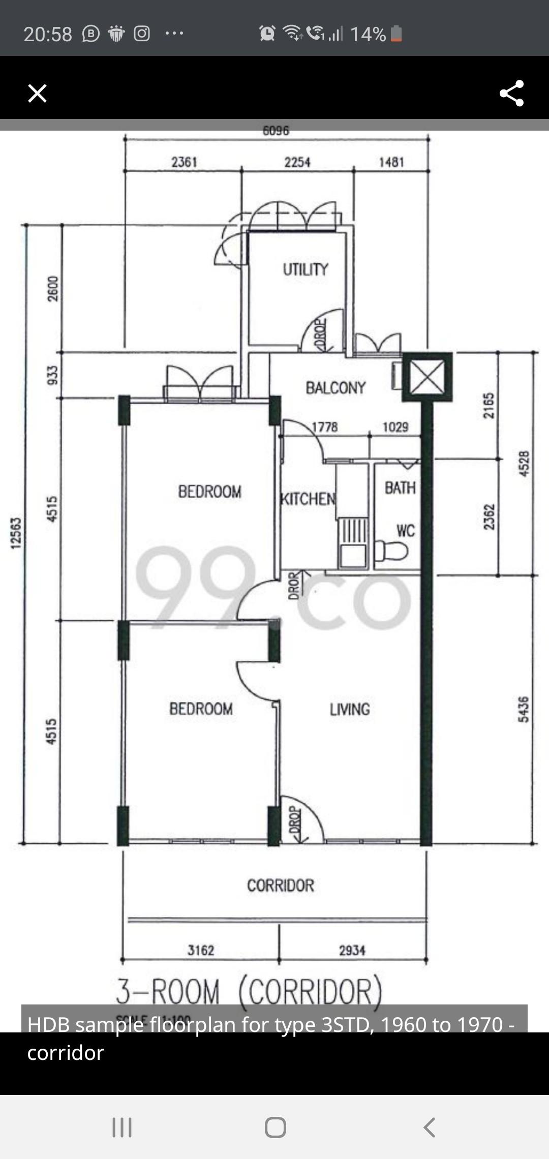 93 Jalan Dua HDB Apartment For Rent, $3,000, 2 Bed 1 Bath 667 sqft $4.50 psf