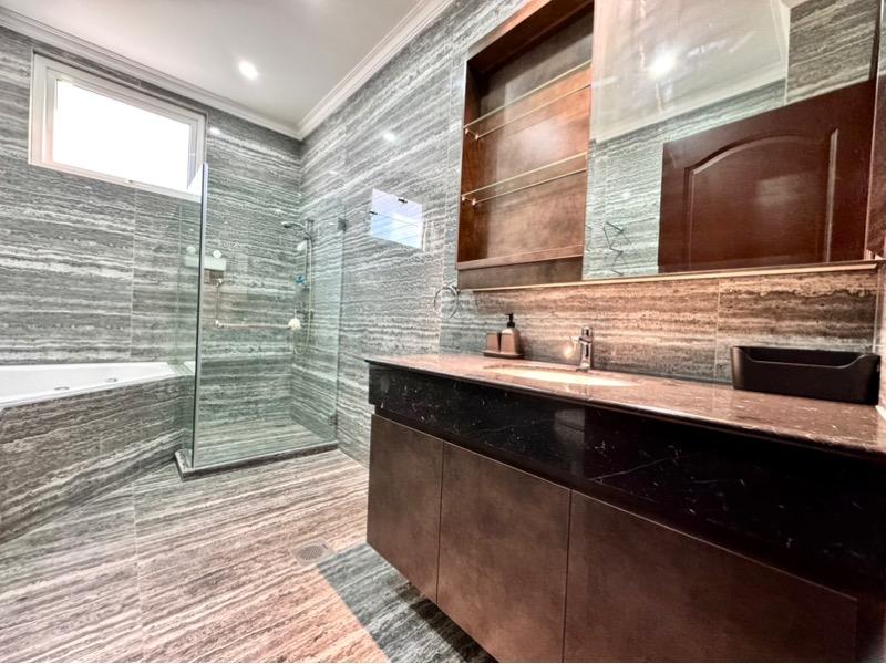 Renovated modern bungalow, covered pool, serene and quiet, mins to MRT & schools! Bungalow House For Rent, $22,000, 5 Bed 6 Bath 5,200 sqft $4.23 psf