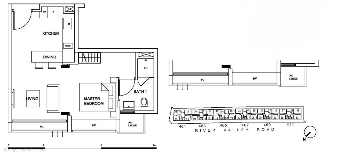 RV Residences Condominium For Rent, $3,500, 1 Bed 1 Bath 452 sqft $7.74 psf