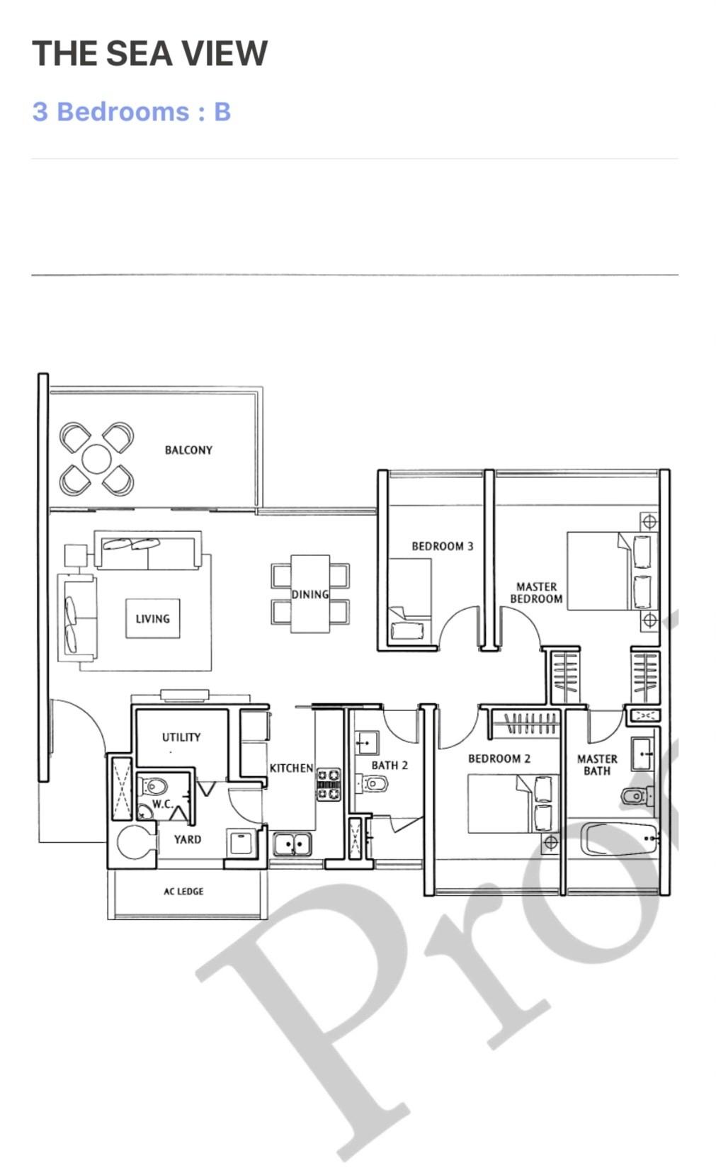 The Sea View Condominium For Rent, $7,000, 3 Bed 3 Bath 1,216 sqft $5.76 psf