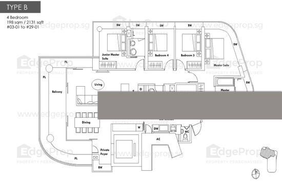 Skyline 360 Condominium For Rent, $15,000, 4 Bed 3 Bath 2,131 sqft $7.04 psf