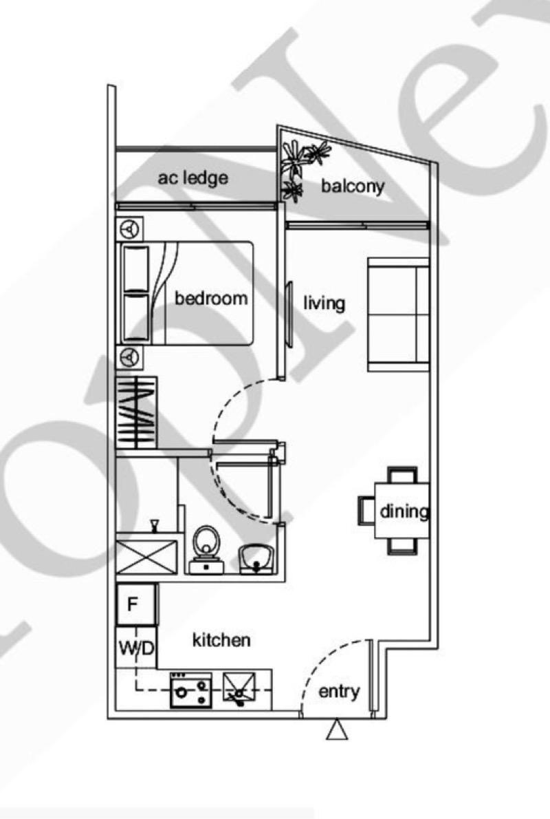 Loft @ Rangoon Condominium For Rent, $3,000, 1 Bed 1 Bath 409 sqft $7.33 psf